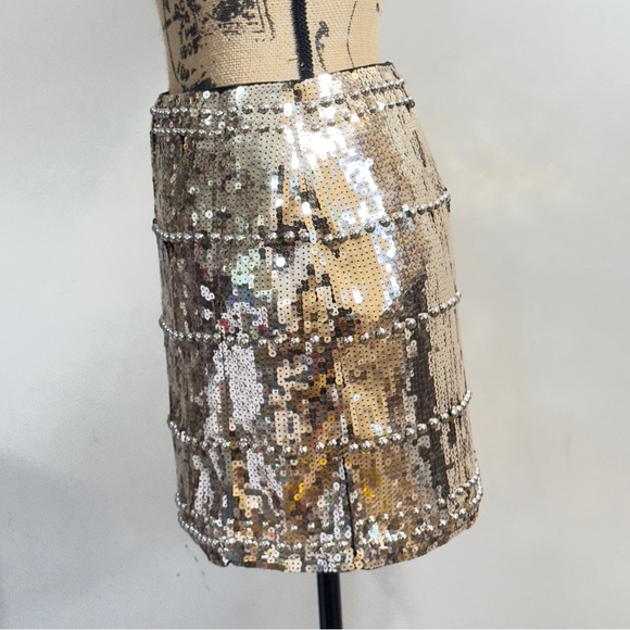 Main Strip Rodeo Quincy Gold Sequin Skirt Fully Lined Hidden Elastic Waist NWT L - Picture 4 of 12